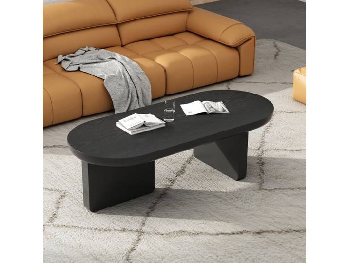 Table basse moderne 119.7x49.8x35.5 cm - Forme ovale - En MDF - Noir