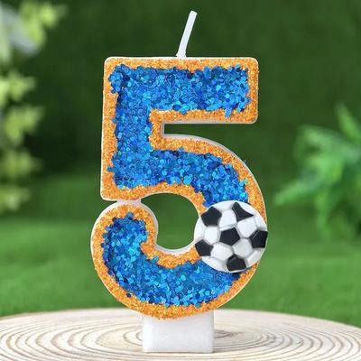 Uplift Treasures Soccer Number Birthday Cake Candle Green Glitter Design 5