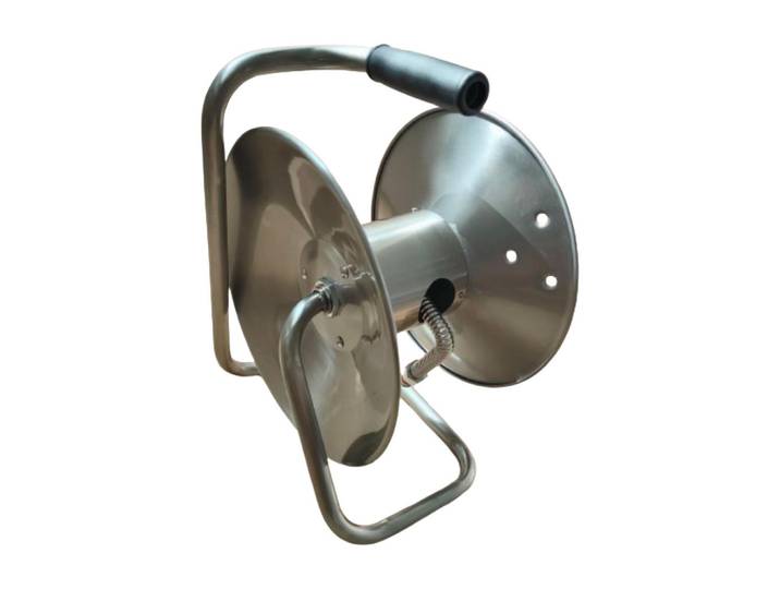 Relaxdays Schlauchtrommel Silber Edelstahl Handkurbel 15 m, Silberfarben, Metall, 22x36x27.5 cm, Gartenzubehör, Gartenpflege, Bewässerung