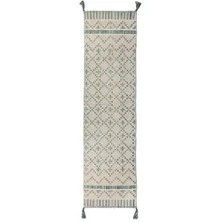 Handgewebter nachhaltiger Läufer `Leela` in Elfenbein und Türkis, Kadima Design. Größe: 60x200 cm