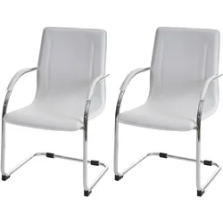 Mendler 2er-Set Esszimmerstuhl Samara, Freischwinger Küchenstuhl Lehnstuhl Stuhl, Stahl ~ weiß