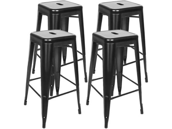 Tabouret de bar Noir - SHE - Lot de 4 - Design industriel - Empilables