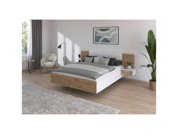 Rauch Möbel Bettanlage, Weiß, Eiche Artisan, 160x200 cm, Schlafzimmer, Betten