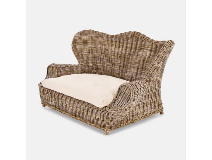 Loberon Haustiersofa Kerwin, braun/Creme Hund, Hundebett, Katze, Tier, Geflecht aus Rattan, Erhöhte Rückenlehne, Erinnert an klassische Ohrensessel
