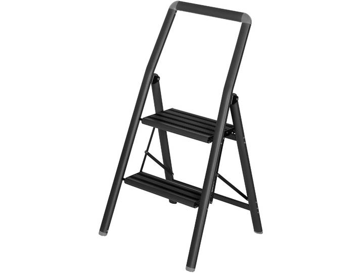 Trittleiter WENKO Modell Alu-Compact, Klapptritt , schwarz, B:45,5cm H:91,5cm L:6cm, Aluminium, Kunststoff, Leitern, Trittleiter, leichte, mit Anti-Rutsch-Füßen zusammenklappbare Leiter
