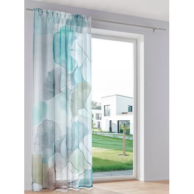 Gardine HEINE HOME Gr. 4, bunt (natur, türkis), B:135cm H:245cm, Polyester, Gardinen, Gardine
