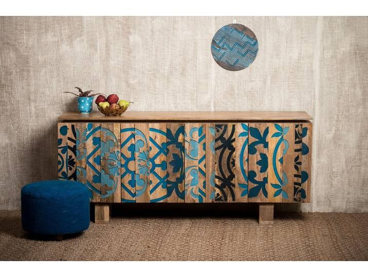 Sideboard GOODPRODUCT Layer , bunt (braun, blau), B:185cm H:77cm T:47cm, Sideboards, Sideboard, Kommode mit 4 dekorativen Türen, Breite 177 cm