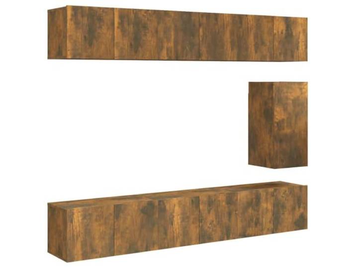 hliofuir 7-tlg. TV-Schrank-Set Wandmontage Lowboard Räuchereiche Schwebende Hängeelemente für Schlafzimmer und Lounge schaffen freie Bodenfläche sowie klare Ordnung.