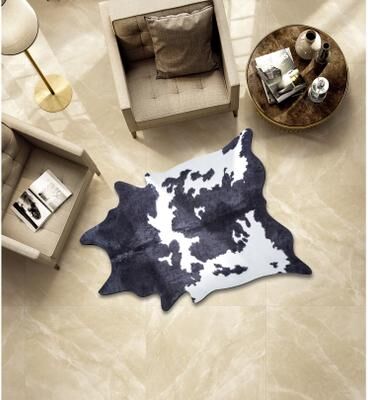 MDA Rugs Rio Collection Black/White Faux Cowhide Printed Rug