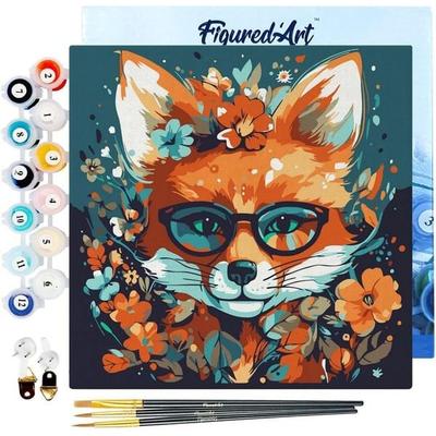 FiguredArt SFA109-Y - Mini Malen nach Zahlen, Fantasie Fuchs mit Blumen, Leinwand-Keilrahmen 20x20cm, DIY Bastelset, Paint by Numbers