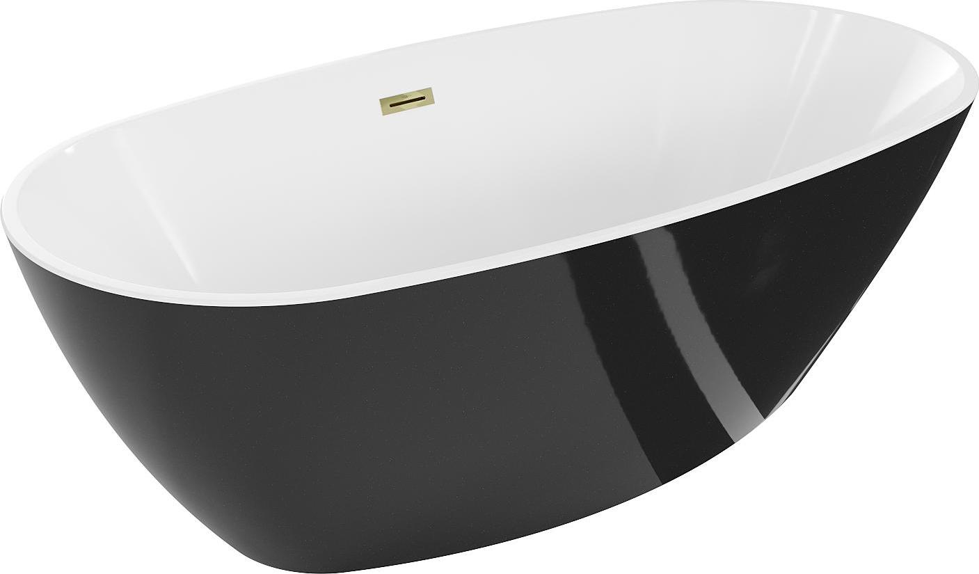 Mexen Eris freistehende Badewanne 170 x 80 cm, weiß/schwarz, Abfluss gold - 53441708075-50