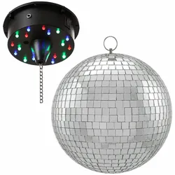 SATISFIRE Spiegelkugel SET - RGBW20 - 20cm Spiegelkugel und Batteriemotor, LED Farbwechsel