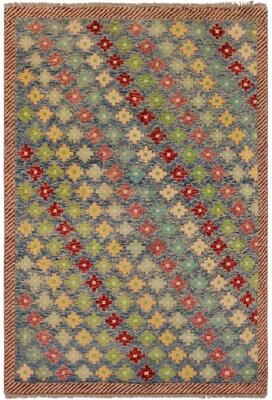 Treasured Knots Contemporary Balochi Spears Blue/Red Hand Knotted Wool Rug - 4'1'' x 6'0''