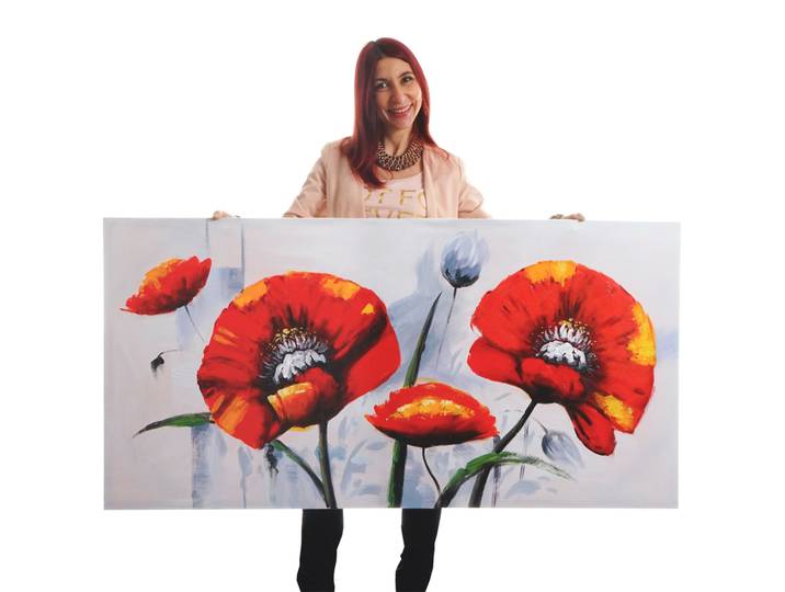 Ölgemälde Roter Mohn, 100% handgemaltes Wandbild Gemälde XL, 140x70cm Standard