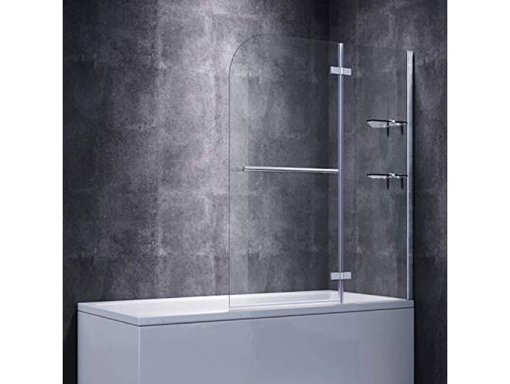 SONNI Duschwand für badewanne 120x140cm (BxH) mit Handtuchhalter + Eckregal,Duschwand Badewannenaufsatz, Duschtrennwand