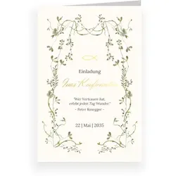 Einladungskarte Konfirmation: Zartes Grün in Creme