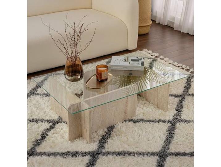 Dmora Couchtisch Nuragus 105x65x30h cm Beige mit Zeitschriftenablage