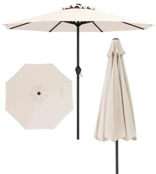 Costway Outdoor Heavy Duty Market Umbrella with Crank Handle and 8 Sturdy Ribs-Beige