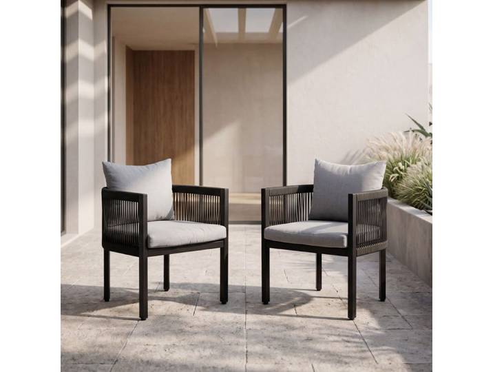 Ya-Home Lot de 2 Chaise de Jardin Exterieur avec Dossier en Corde Tressée Fauteuil Cadre Métal pour Terrasse Cour Balcon Gris
