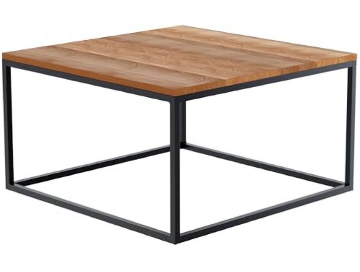 CLP Couchtisch Manteo aus Eichenholz, Sofatisch mit pulverbeschichtetem Metallgestell, Bodenschonern und modernem Design, Größe: 80x80x45 cm