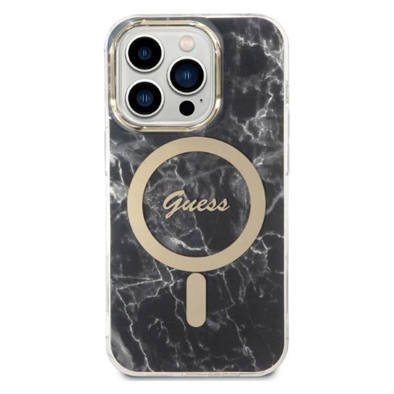 Guess Zestaw GUBPP14LHMEACSK Case+ Charger iPhone 14 Pro 6,1" czarny/black hard case Marble MagSafe (Apple iPhone 14 Pro) (GUE002570-0)