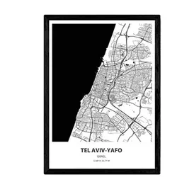 POSTER Karte Von Tel Aviv Yafo - Israel A4 Schwarzer Rahmen