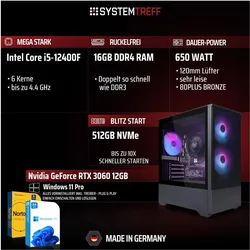 Systemtreff Multimedia PC G254972 (512 GB, 16 GB, Intel Core i5-12400F, GeForce RTX 3060), PC, Schwarz