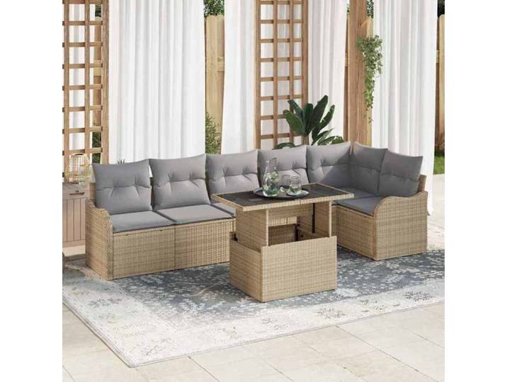 Ensemble de Canapés avec coussin 7 pcs Beige Poly rotin 3348476