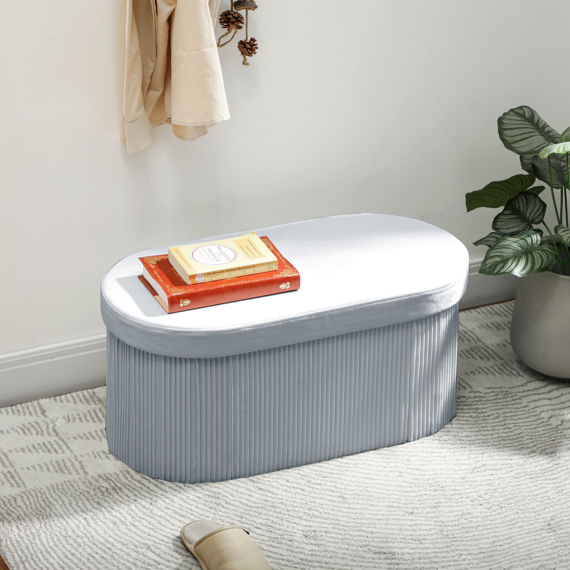 Homcom Pouf Contenitore Pieghevole 72 L Rivestito in Velluto 76x38x35 cm Grigio Scuro   Aosom Italy