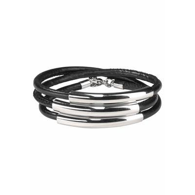 Wickelarmband FIRETTI "schwarzes Armband zum Wickeln mit Naht und 3 Metallelementen", silber (schwarz, silberfarben), Armbänder, Damen, 68cm, Materialmix Polyurethan, Materialmix, Polyurethan, Wickelarmband