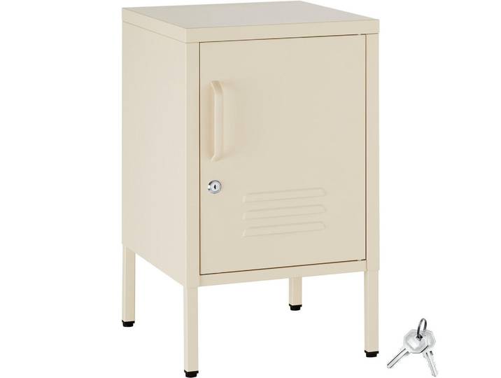 tectake Nachtschrank Baker, Kippschutz, höhenverstellbare Füße, creme, Creme, Metall, Quadratisch, 35x60.5x42.5 cm, Schlafzimmer, Nachtkästchen