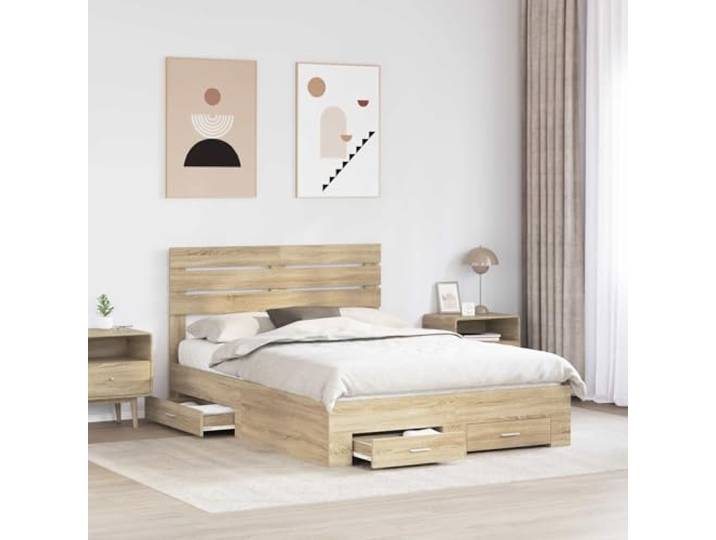 KTHLBRH Bettgestell mit Schublade und Kopfteil Mehrschichtiges Holz, modernes Design, Griffe aus Metall, Verwendung im Innenbereich