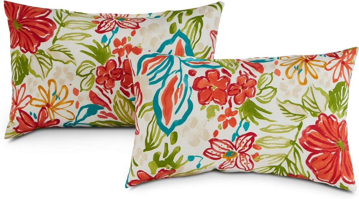 Set van 2 waterafstotende decoratieve buitenkussens met bloemenprint