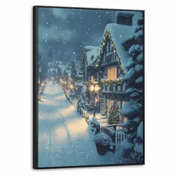 LEINWAND Bilder mit Rahmen - Weihnachtsdorf - Weihnachten - Schnee - Winter - 50x70