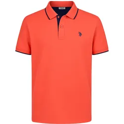 U.S. POLO ASSN. Herren Poloshirt mit Kontrast-Details - Piquet, Logo, Cotton Stretch Koralle / XL