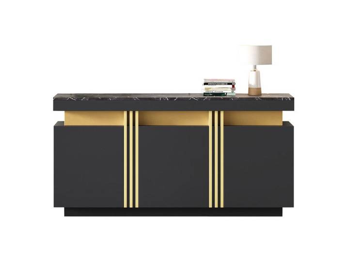 Buffet Moderne Armoire de Salle à Manger à 3 Portes avec étagères Réglables Sans Poignée Buffet Salon Rangement 140x38x70cm Noir