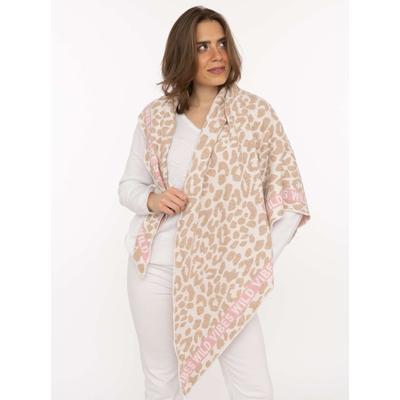 Dreieckstuch ZWILLINGSHERZ "Doppel Leo", Damen, hellbeige, Baumwollmischung, Modetücher, kombiniert Leo-Print mit Schriftzug, Mode Tuch