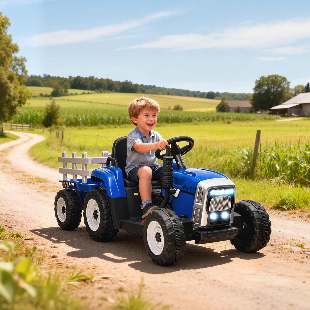 Zoomie Kids Seeneytown Zoomie Electric Ride on Tractor and Trailer 12V for Ages 3-6 Years Blue 1
