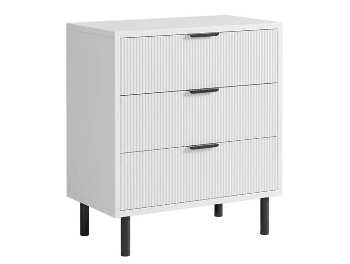 Commode moderne - LUNSY - Design texturé élégant - Blanc - 70x40x76 cm - 3 tiroirs spacieux - Pieds en métal noir