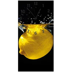 Wallario Uhr 20 x 20 cm, weiße Zeiger Zitrone im Wasser - Frisches Obst für die Küche