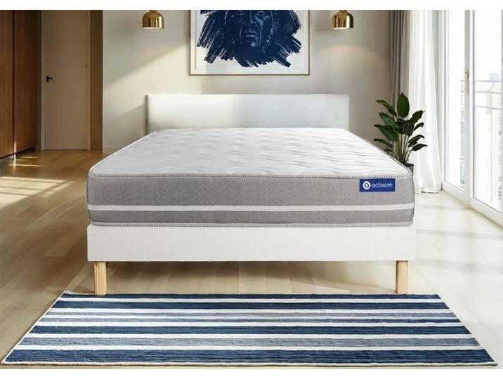 Ensemble Matelas Sommier 140x220 cm - Actiflex Zen - Sommier Kit Blanc