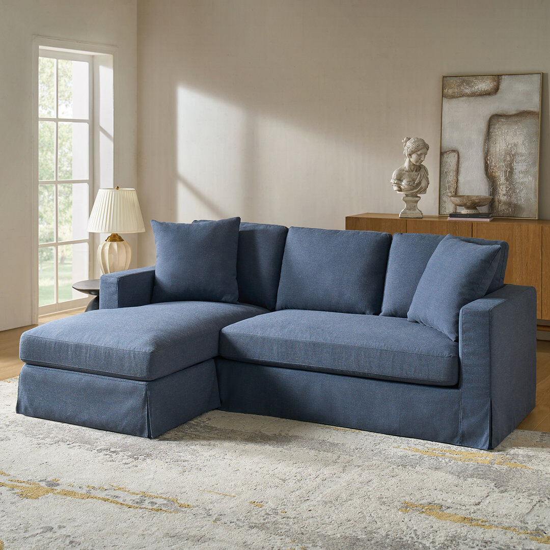 Brayden Studio Wimberly 216cm W Slipcovered Down Fill Sofa with Interchangeable Chaise Lounge Navy 86.36cm H X 215.9cm W X 88.9cm D