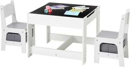 VEVOR Kindertafelset met 2 stoelen en opbergbox, moderne knutseltafel voor lezen en tekenen, wit/zwart/grijs