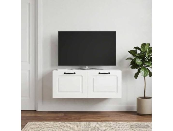GKMBCVDFR Wandmontierter TV-Schrank Hochglanz Weiß 78,5 x 31 x 30 cm Kabelmanagement, vielseitige Regale, robuste Materialien, platzsparend, modernes Design