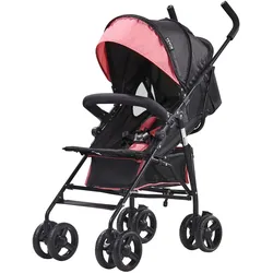 VEVOR Leichter Kinderwagen, kompakt, einfach zusammenklappbar, mit verstellbarer Rückenlehne, Rahmen aus Karbonstahl, großer Aufbewahrungskorb, Kinderwagen mit Schirm für Reisen und mehr, Schwarz/Pink