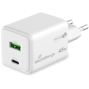 MediaRange USB-Ladegerät MRMA113-2, 45 Watt, 1x USB-C und 1x USB-A, 2 Ports, Schnellladegerät