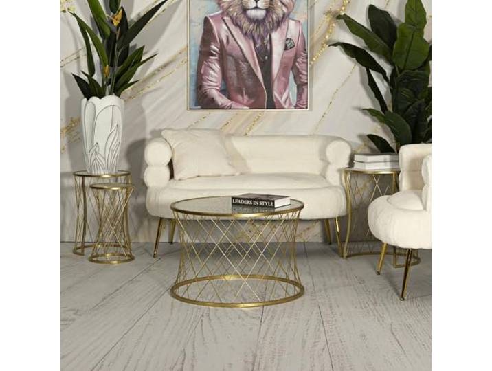 Dmora Couchtisch Ibar 70x70x54,5h cm Gold 4er-Set Tische