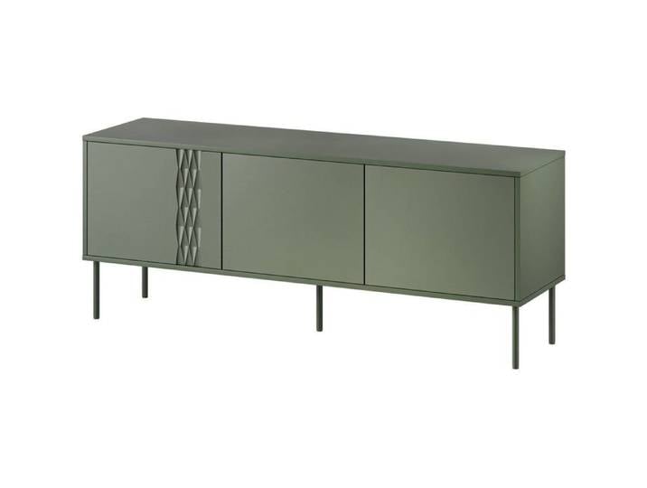 Meuble TV vert mat en stratifié - CAMA MEBLE - TRESSE - 150x40x55 cm - 3 portes - Dimensions du colis 172x45x11 cm