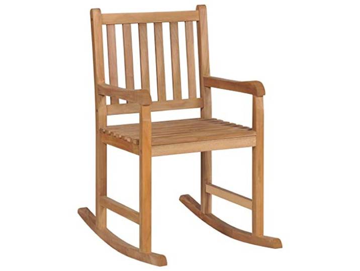 GFEROMRF Teakholz Schaukelstuhl mit Blauem Kissen Für Innen Und Außen, Belastbar Bis 110 Kg, Lattendesign, Witterungsbeständig