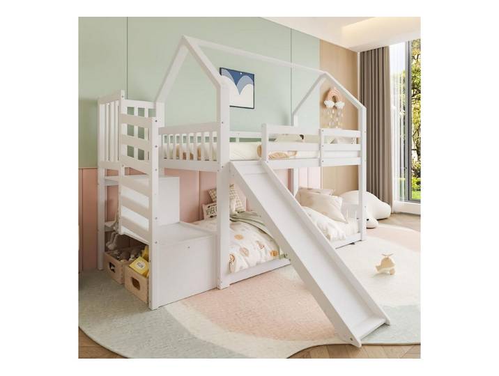 LuxusKollektion Etagenbett Etagenbett 90x200 mit Rutsche & Treppe (1-St)